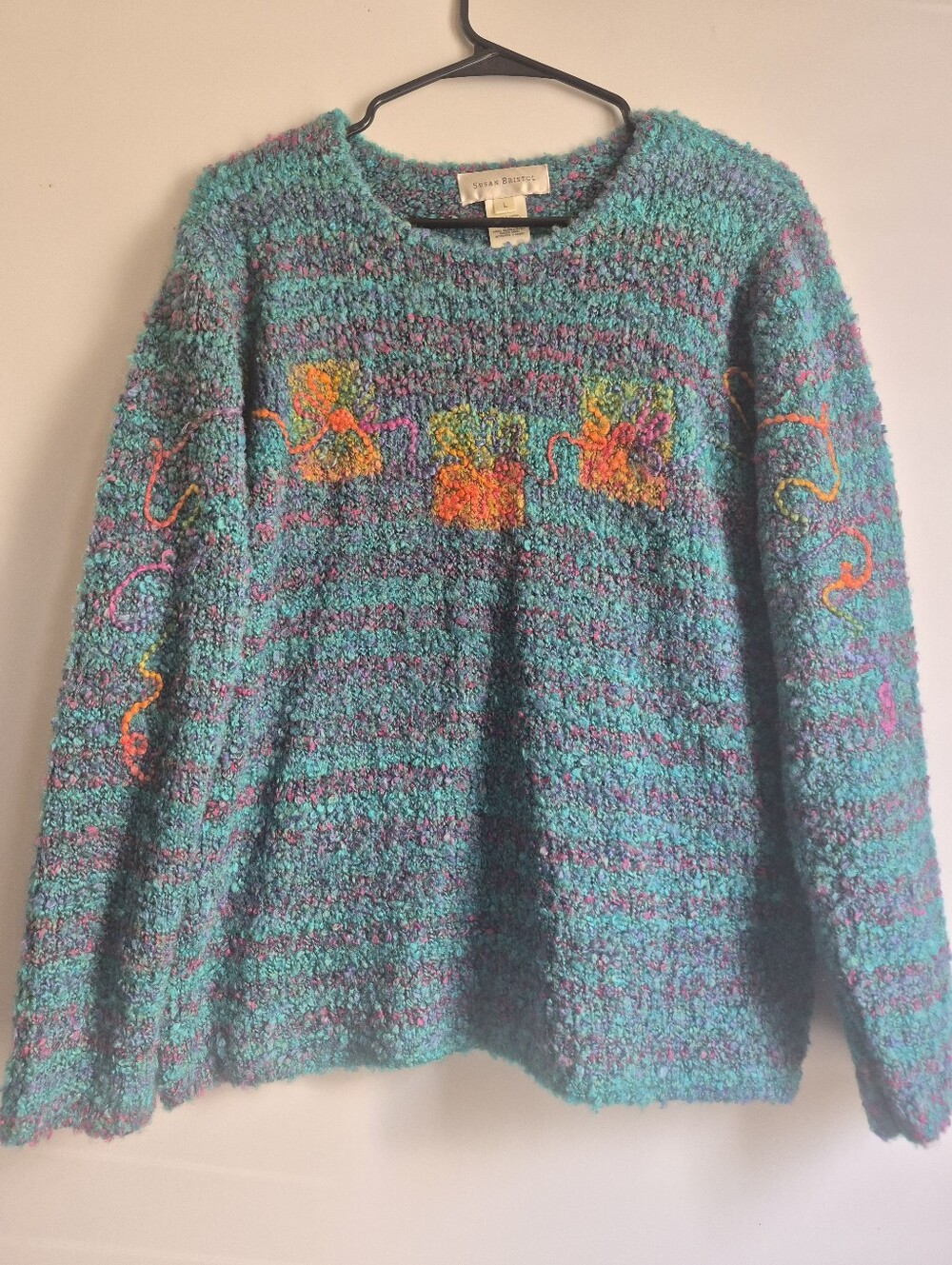 Susan Bristol Sweater Womens Large VTG 2002 Floral Hand Embroidered Grandmacore